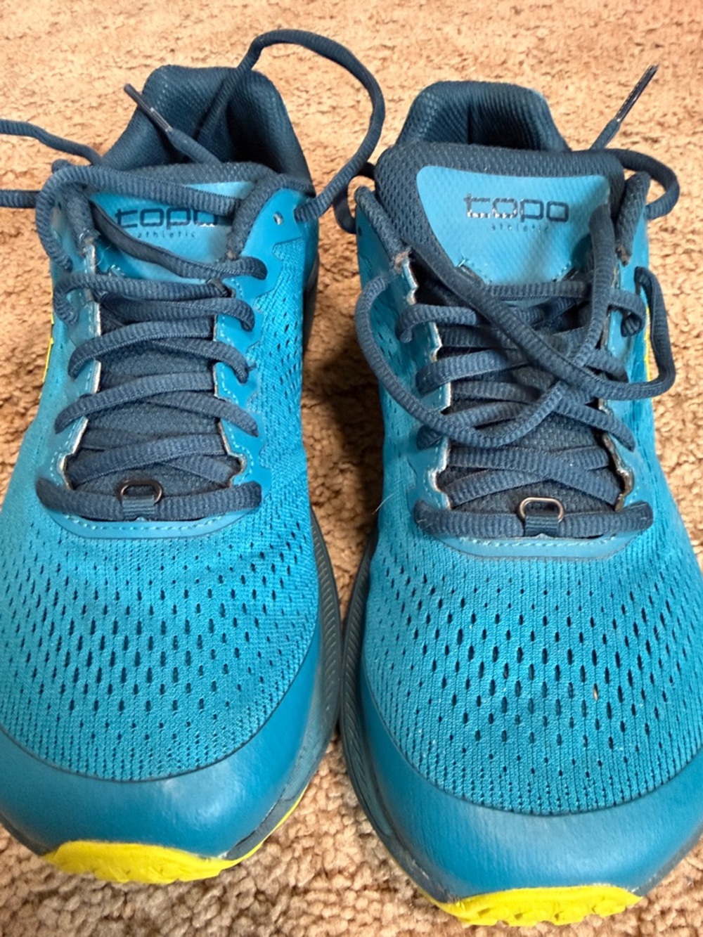 Topo Athletic Teal Running Shoes with Navy Laces